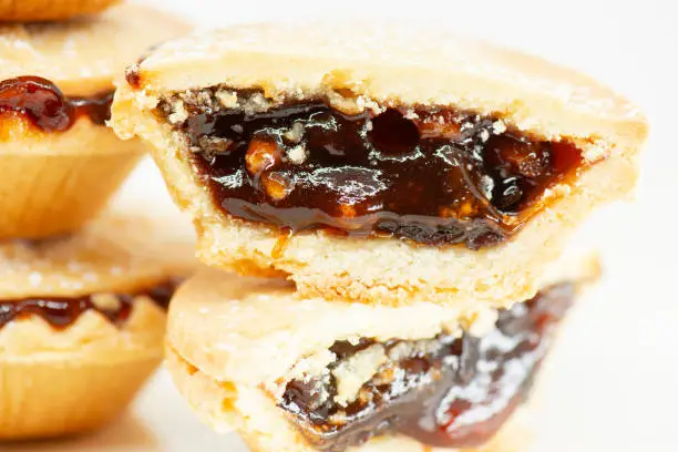 Detailed close up of a fresh baked fruit mince pies