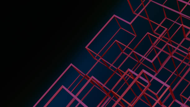 cubes and lines graphic red and black background square composition copy space render 3D illustration stock photo