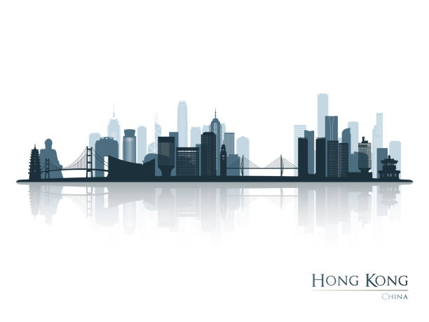 ilustrações de stock, clip art, desenhos animados e ícones de hong kong skyline silhouette with reflection. landscape hong kong, china. vector illustration. - hong kong skyline panoramic china