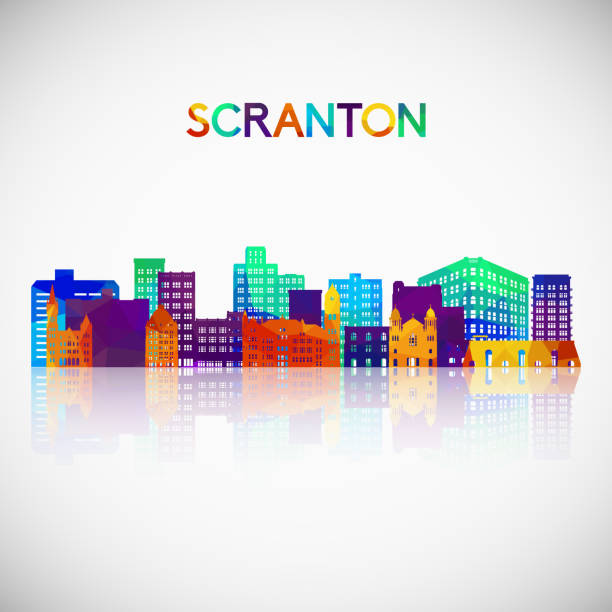 illustrations, cliparts, dessins animés et icônes de silhouette de la ligne d’horizon de scranton dans un style géométrique coloré. symbole de votre design. illustration vectorielle. - scranton pa
