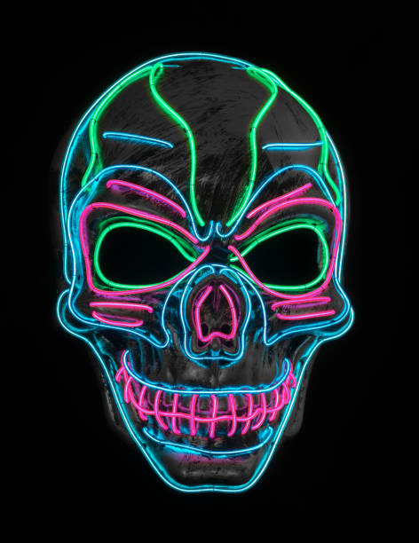 istock LED Scary Skull Cosplay Face Mask Isolated Against Black Background. 1352387072