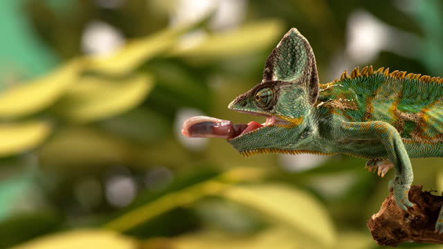Chameleon catching food with tongue in super slow motion.  Shot on Phantom Flex 4K camera.