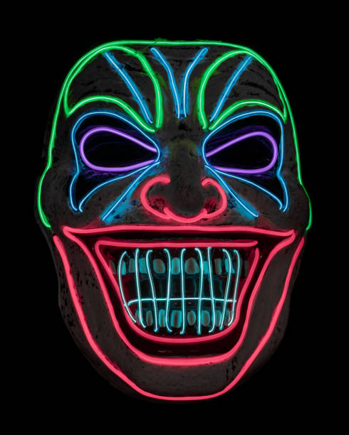 istock LED Clown Cosplay Mask Isolated Against Black Background 1352392225