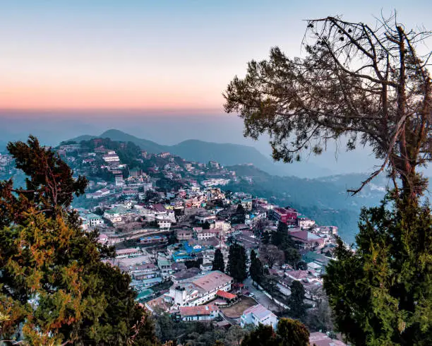 View from Gun Hill the second-highest point in Mussoorie, situated at an altitude of 2024 meters in Mussoorie, Uttarakhand, India