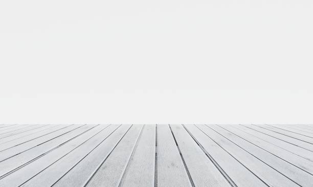 istock Empty room with white wooden floor or desktop background. Table top for advertising and copy space. Architecture and interior concept. 3D illustration rendering 1352396732