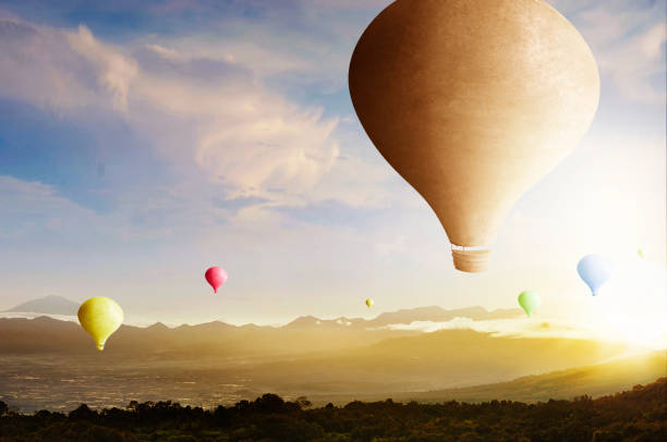 istock Colorful air balloon flying 1352398479