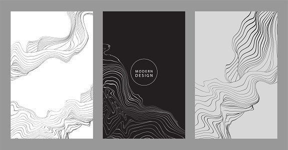Vector artistic covers design. Black distort lines wall design backgrounds. Trendy pattern, graphic poster, cards.