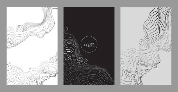 Vector illustration of Black lines template, artistic covers design, design backgrounds. Trendy pattern, graphic poster, cards. Vector illustration