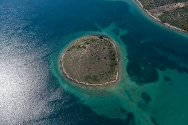 Aerial of Islands located on the coastline of the Zadar county in Croatia.