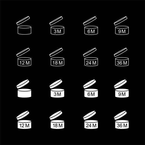 Line, glyph black and white icons set Period after opening PAO. Vector Line, glyph black and white icons set Period after opening PAO. Vector illustration expiry date icon stock illustrations