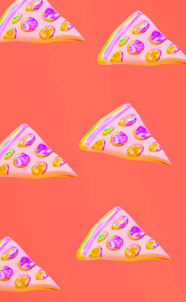 istock Stylish minimal wallpaper. Creative pizza pattern 3d render on orange background. Fast food concept 1352409916