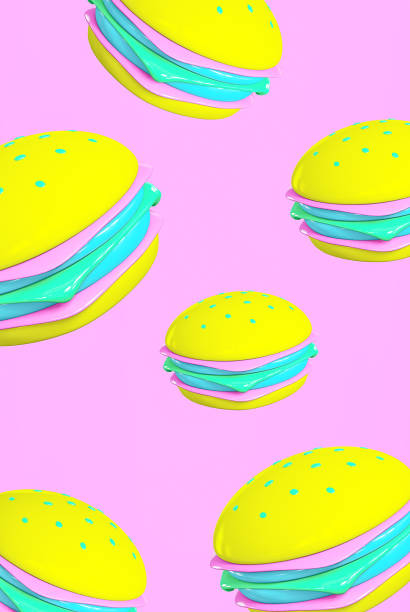 istock Stylish minimal wallpaper. Creative burgers pattern 3d render on pink background. Fast food concept 1352409925