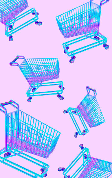 istock Stylish minimal wallpaper. Creative  shopping cart pattern 3d render.  Online store concept 1352409961