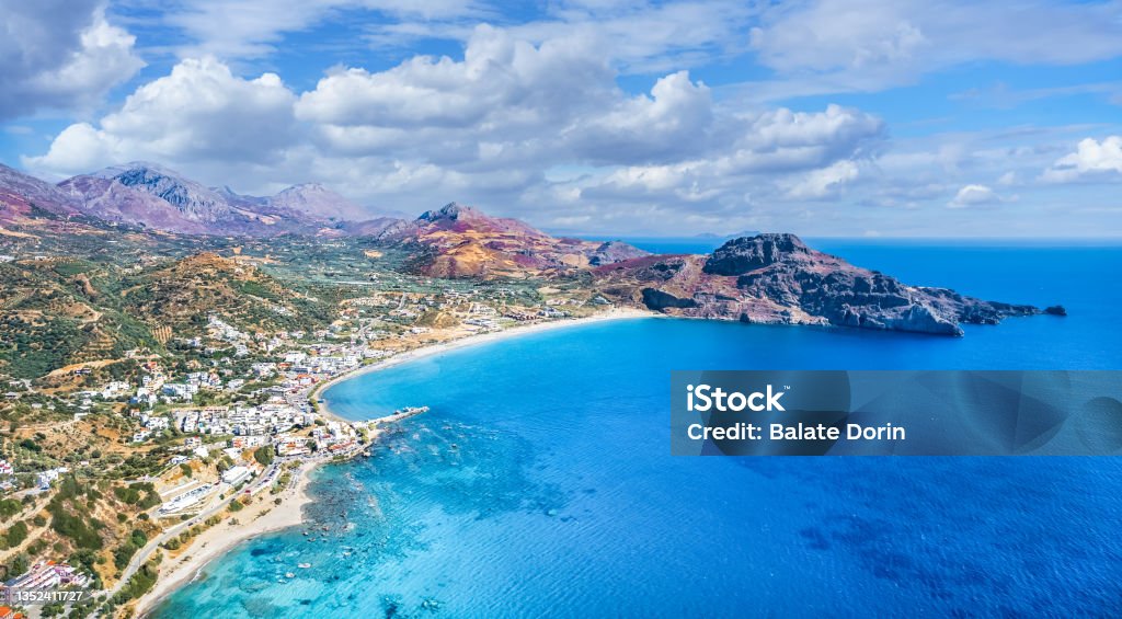 Landscape with Plakias beach, Crete Landscape with Plakias beach, Crete island, Greece Crete Stock Photo