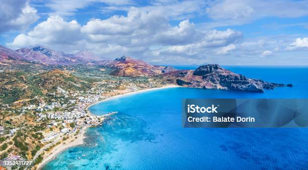Landscape With Plakias Beach Crete Stock Photo - Download Image Now - Crete, Landscape - Scenery, Aerial View