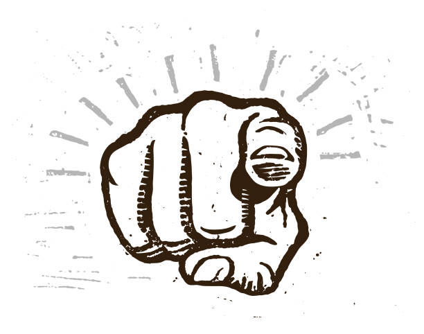 Linocut pointing hand illustration A mono pointing hand aiming stock illustrations
