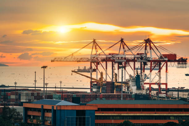 istock Industrial cargo cranes in Manila bay, Philippines 1352412120