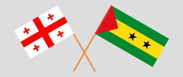 Crossed flags of Georgia and Sao Tome and Principe. Official colors. Correct proportion Crossed flags of Georgia and Sao Tome and Principe. Official colors. Correct proportion. Vector illustration georgia football stock illustrations