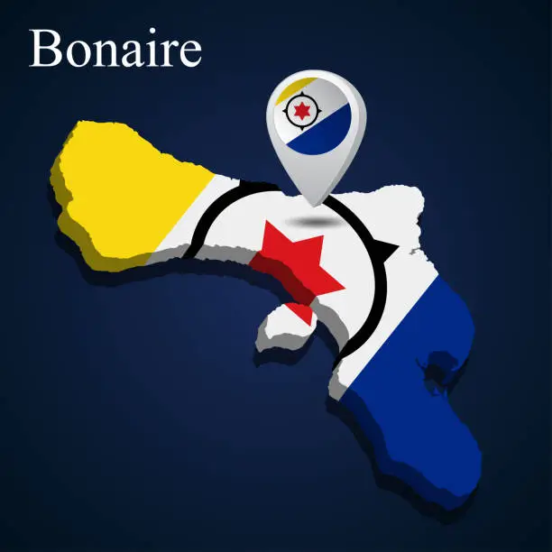 Vector illustration of Flag of Bonaire on map on dark background