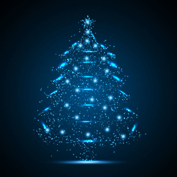 星空空間の形でクリスマスツリーの幾何学的な形の未来的な多角形のベクトル。設計の形でポイント、ライト、線、低ポリシェイプで構成されます。青の背景に低いポリクリスマスツリーベ� - futuristic abstract spotted gift点のイラスト素材／クリップアート素材／マンガ素材／アイコン素材