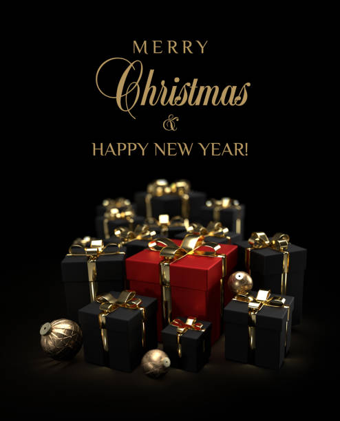 istock Luxury Christmas greeting card with gift boxes. 3d illustration 1352416845