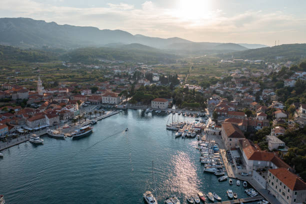 Drone view of Jelsa town Hvar Islan, Croatia jelsa stock pictures, royalty-free photos & images