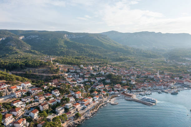 Drone view of Jelsa town Hvar Islan, Croatia jelsa stock pictures, royalty-free photos & images