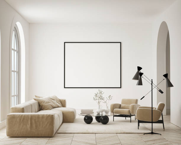 istock mock up poster frame in modern interior background, living room, Scandinavian style, 3D render, 3D illustration 1352418604