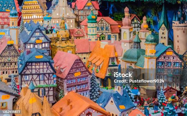 Halftimbered Houses Miniature Decoration Stock Photo - Download Image Now - Germany, Christmas Market, Winter