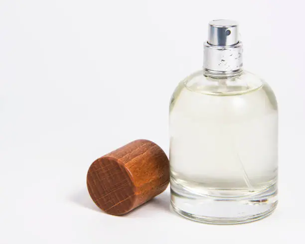 Flacon perfume bottle clear product on the white background