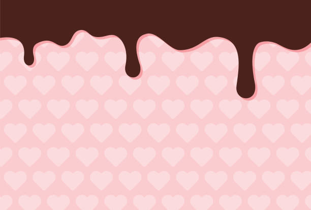 illustrazioni stock, clip art, cartoni animati e icone di tendenza di sfondo vettoriale con gocciolamento di cioccolato fuso e motivo a cuore per banner, biglietti, volantini, sfondi per social media, ecc. - heart shape snack dessert symbol