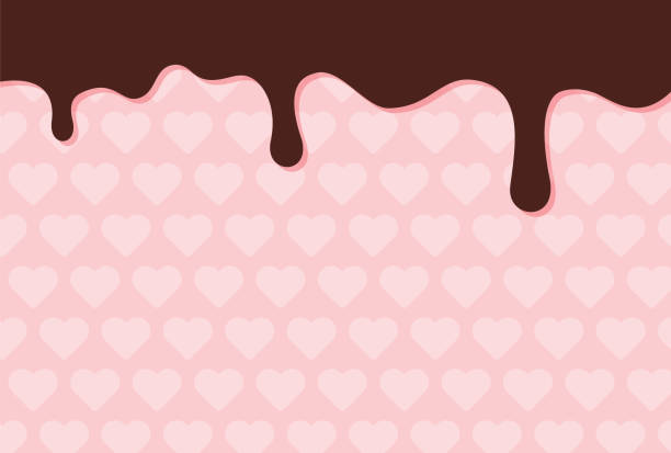 vector background with melted chocolate dripping and heart pattern for banners, cards, flyers, social media wallpapers, etc. vector background with melted chocolate dripping and heart pattern for banners, cards, flyers, social media wallpapers, etc. 物の形 stock illustrations