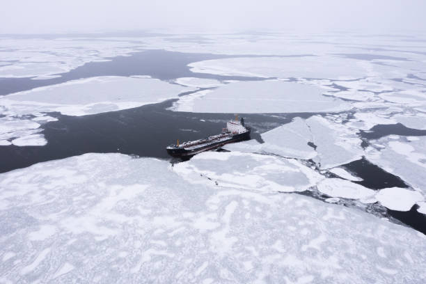 istock The sea vessel is among the ice. 1352422640