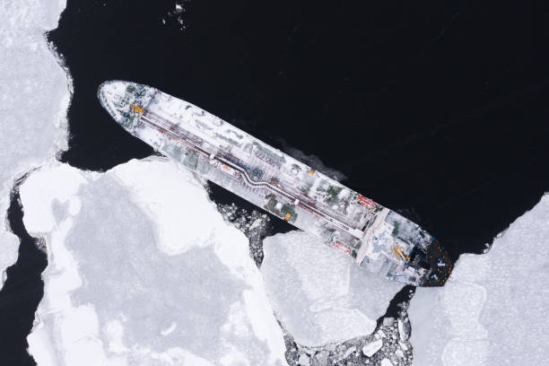 istock The sea vessel is among the ice. 1352422643