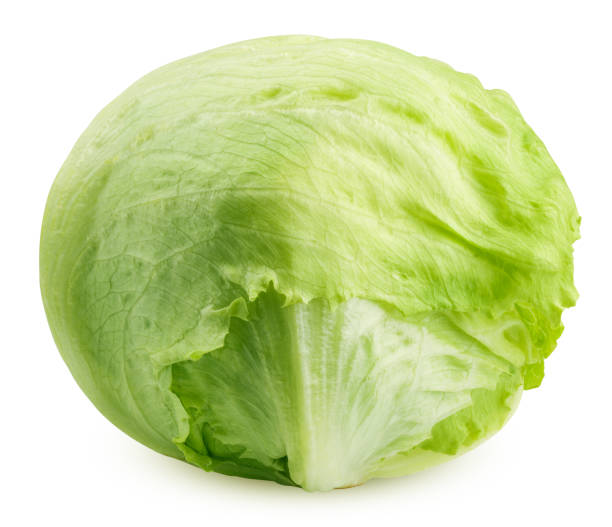 зеленый салат-айсберг, изолированный на белом фоне, траектория обрезки, полная глубина резкости - lettuce стоковые фото и изображения