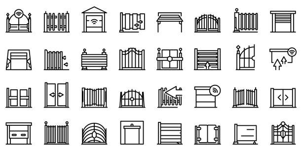 Automatic gate icon, outline style Automatic gate icon. Outline automatic gate vector icon for web design isolated on white background gate stock illustrations