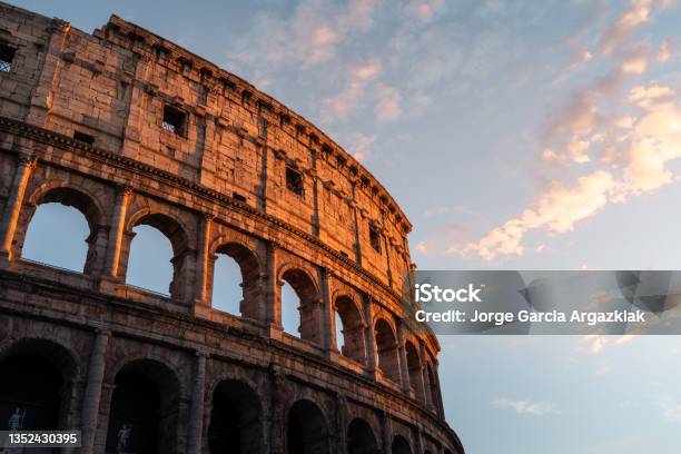 Facade Of The Coliseum Of Roma Italy Stock Photo - Download Image Now - Rome - Italy, Coliseum - Rome, Arch - Architectural Feature