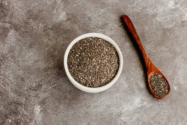 Chia Seeds on Dark Background, Healthy Weight Loss Food Photo