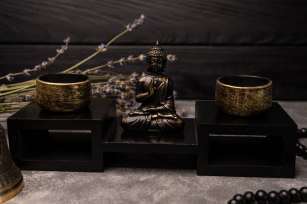 istock Vintage bronze statuette with candlesticks. Candlestick made of copper 1352433812