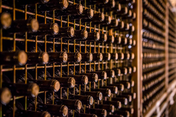 des bottes de vin dans une cave - wine cellar photos et images de collection