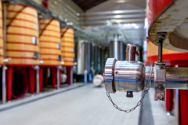 istock Faucet closeup in a wine giant wood barrels in a cellar 1352436582