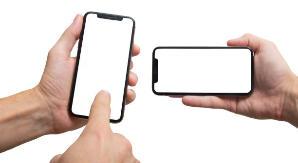 istock Set of device mockup, mobile isolated on white. Modern smartphone in hands 1352437825