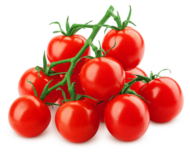 istock tomato cherry on branch isolated on white background, clipping path, full depth of field 1352440069