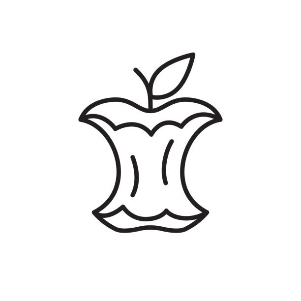 Apple core linear icon Apple core linear icon. Outline simple vector of scraps of food. Contour isolated pictogram on white background apple core stock illustrations