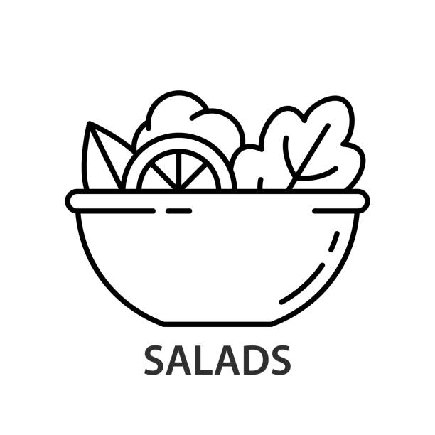 ilustraciones, imágenes clip art, dibujos animados e iconos de stock de icono lineal de ensalada - ensalada