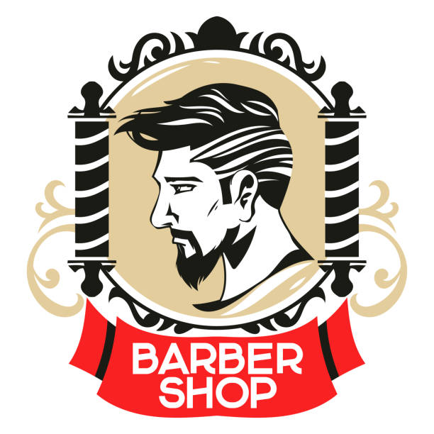 istock Barbershop Badge or Emblem with barber pole in Vintage Style 1352444023