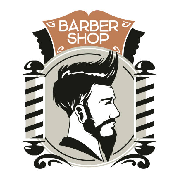 istock Barbershop Badge or Emblem with barber pole in Vintage Style 1352444822