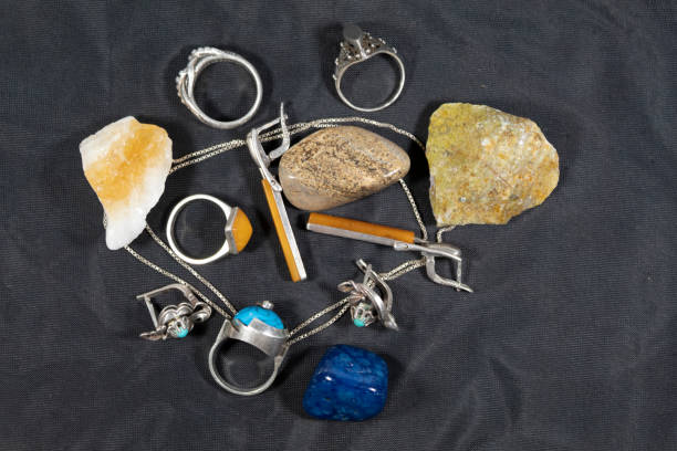 istock are silver jewelry and  semi-precious stones opal, citrine, quartz and agate 1352445211