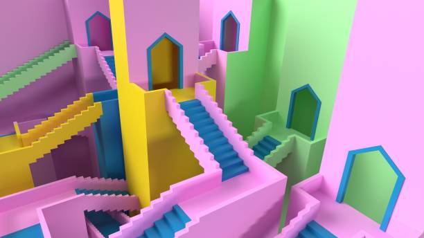 colorful intricate staircase - squid games stockfoto's en -beelden