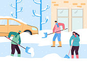 istock People cleaning roads buried in snow 1352445683